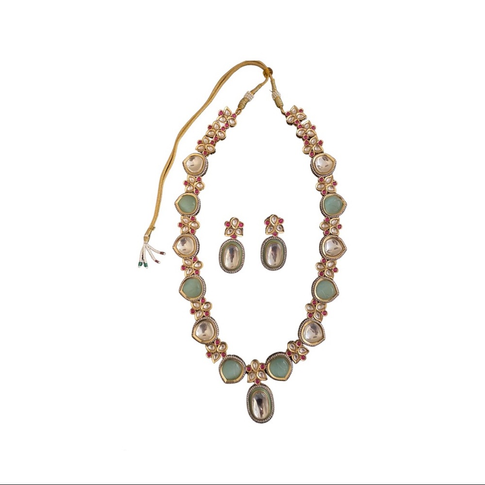Brand New Indian Pakistani Uncut Polki Kundan Mint Ruby Gold Mala Necklace